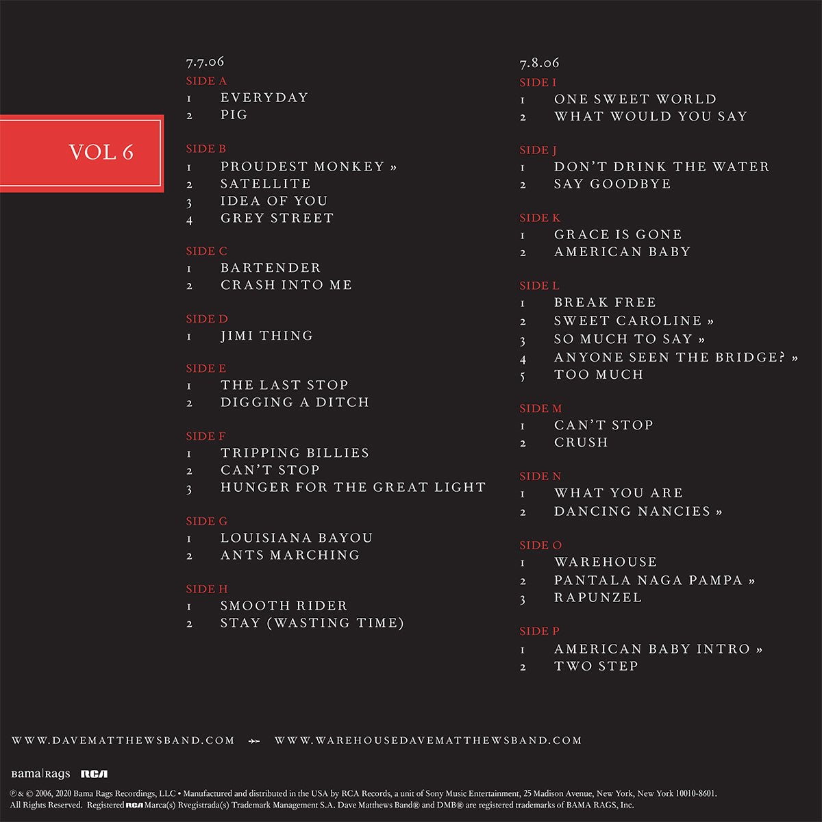 DMB Live Trax Vol. 06: 07/07/2006 - Fenway Park - 8 LP Set