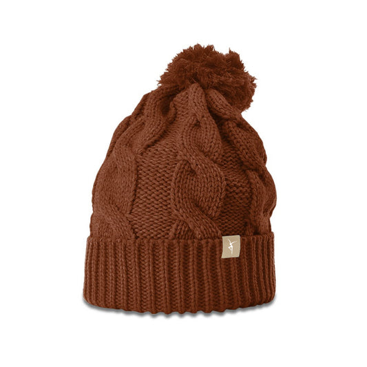 Cable Knit Firedancer Pom Beanie - Cinnamon