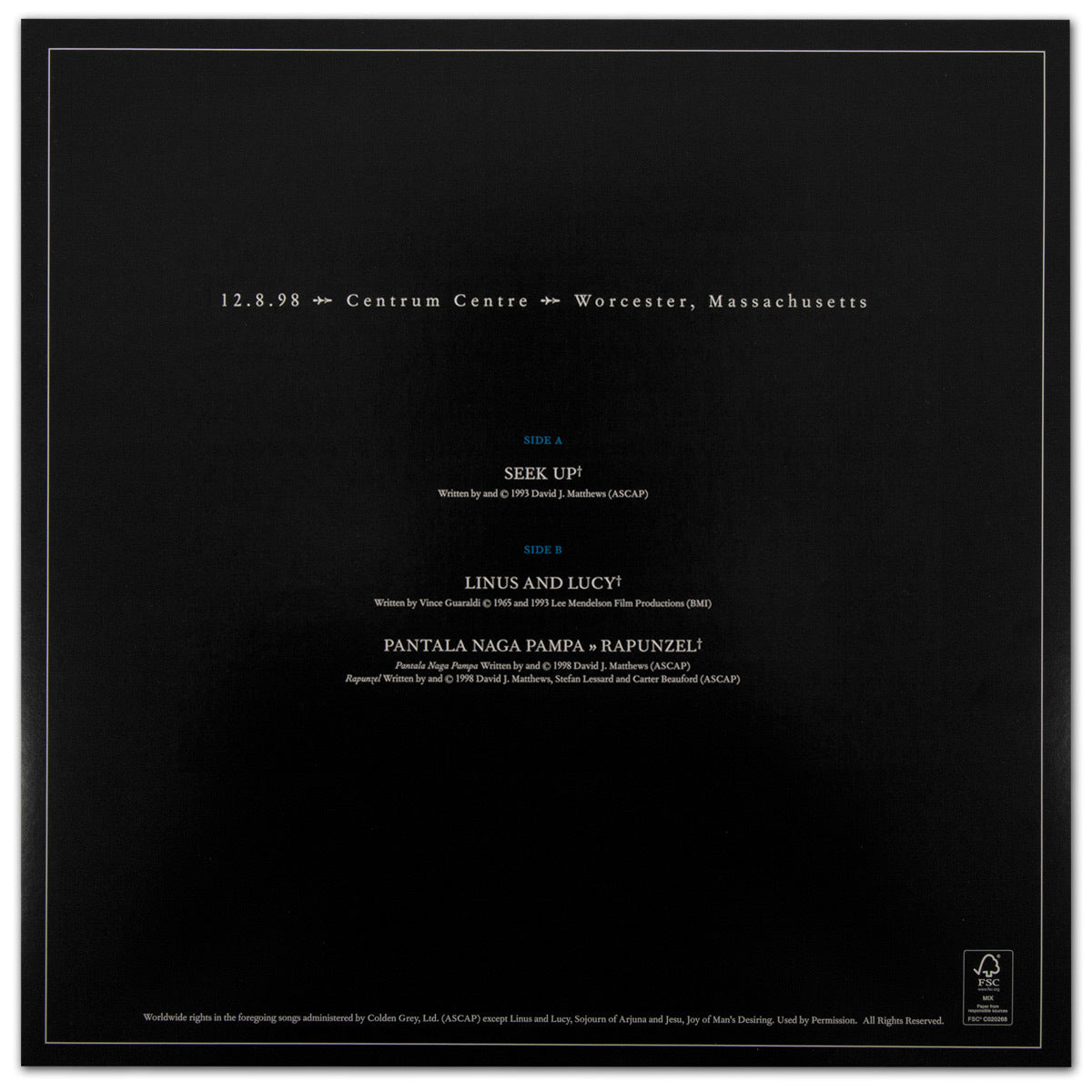 Live Trax Vol. 01 – DMB The Centrum Worcester 1998 4-LP Vinyl