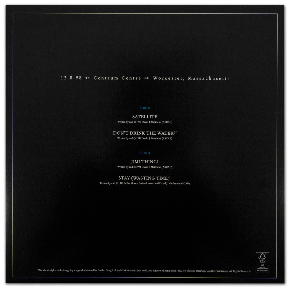 D.R.I. / Dealing With It【国内盤】 DMB Live Trax Vol. 01: 12/08/1998 - The Centrum - 4 LP Set – Dave