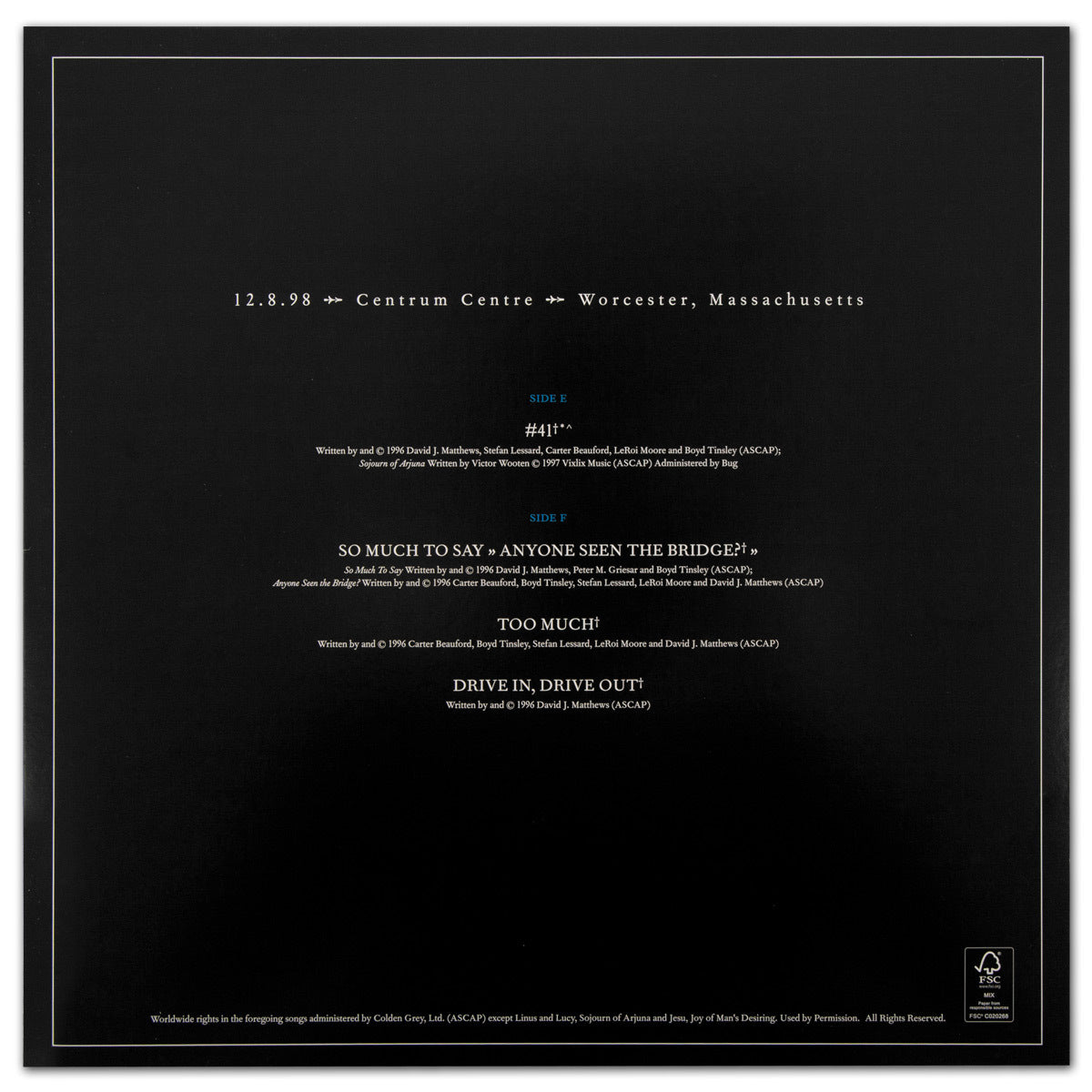 Live Trax Vol. 01 – DMB The Centrum Worcester 1998 4-LP Vinyl