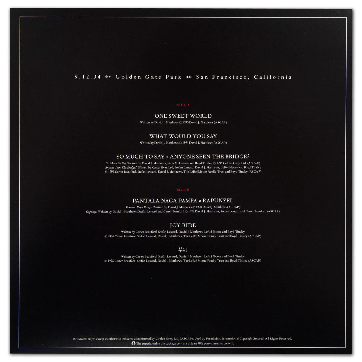 DMB Live Trax Vol. 02: 09/12/2004 - Golden Gate Park - 5 LP Set