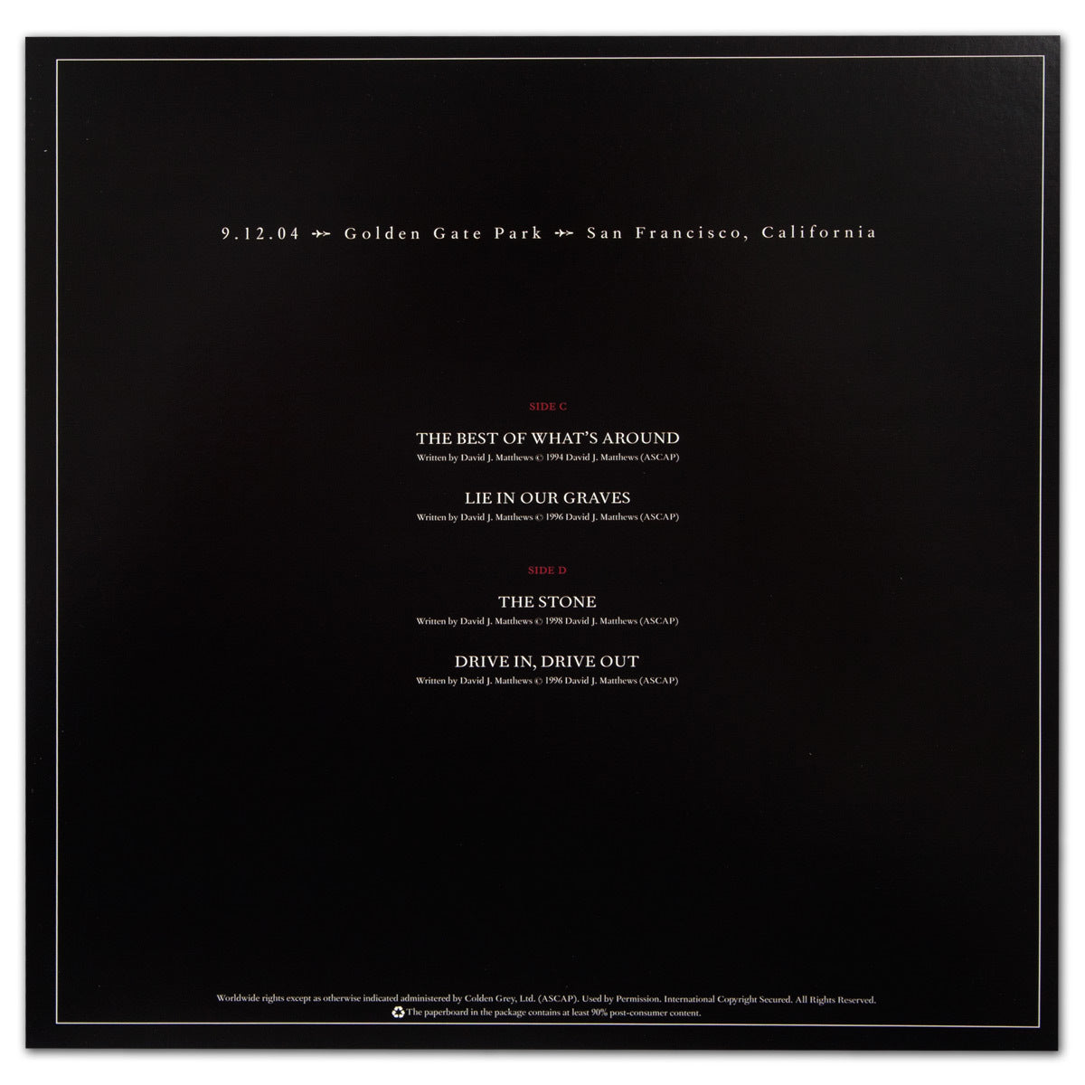 DMB Live Trax Vol. 02: 09/12/2004 - Golden Gate Park - 5 LP Set