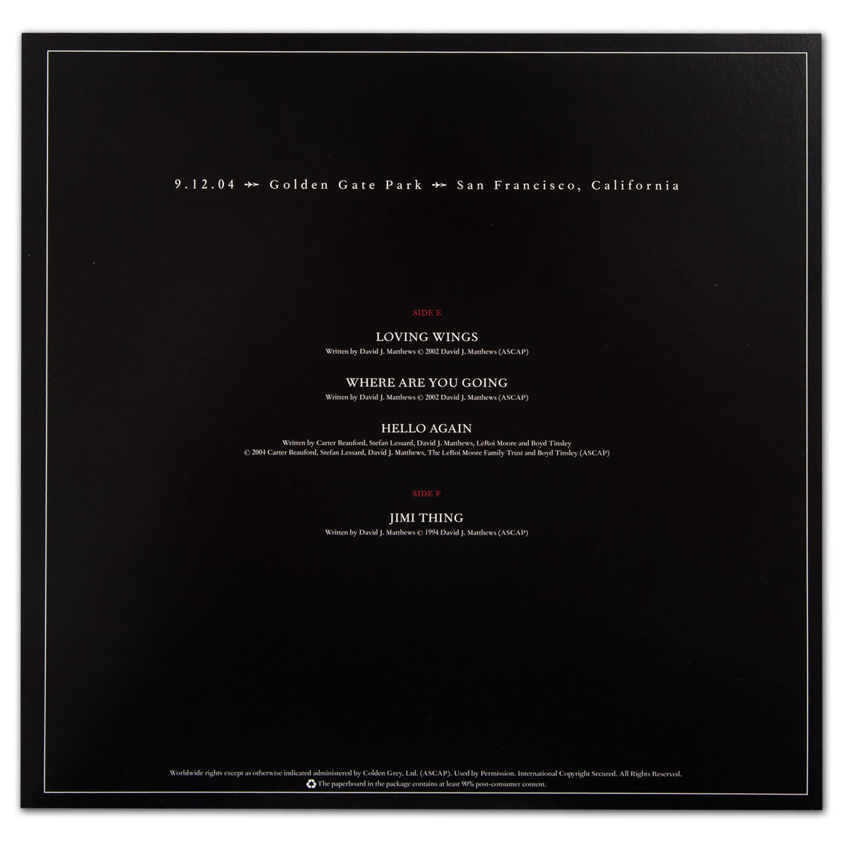 DMB Live Trax Vol. 02: 09/12/2004 - Golden Gate Park - 5 LP Set