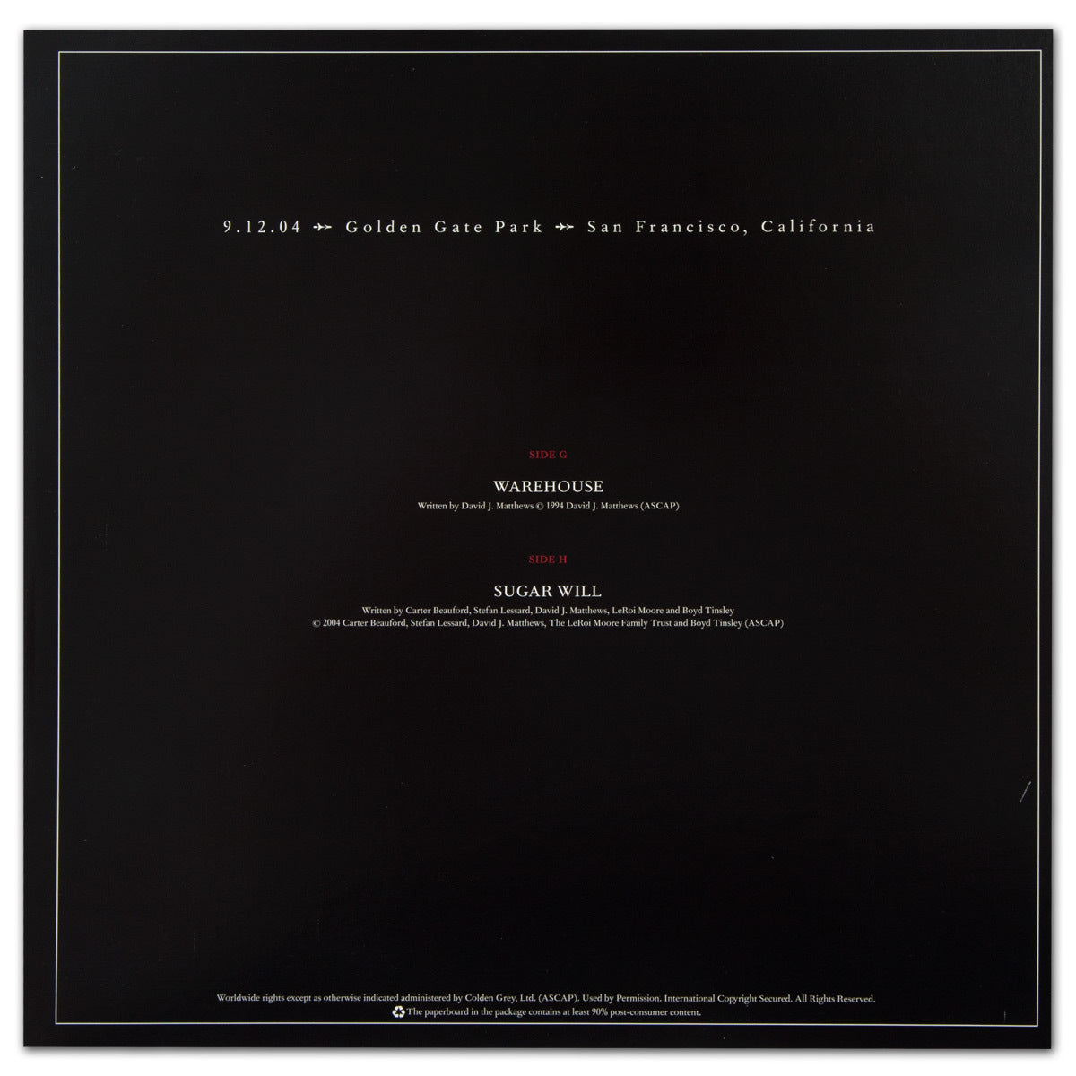 Live Trax Vol. 02 – DMB Golden Gate Park 2004 5-LP Vinyl – Dave