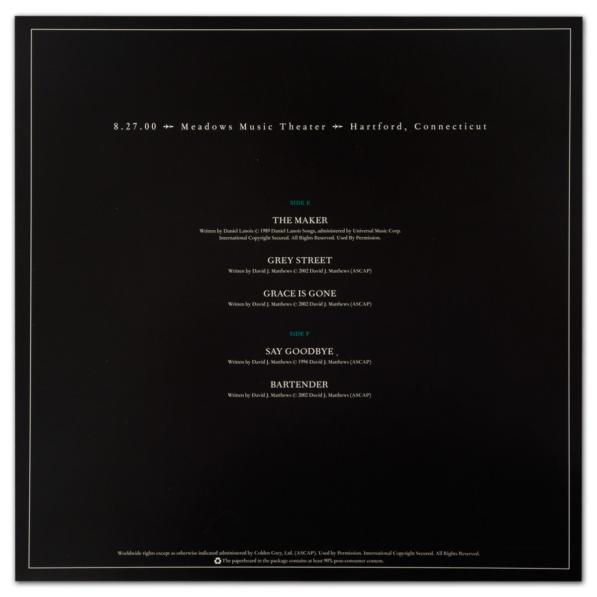 DMB Live Trax Vol. 03: 08/27/2000 - Meadows Music Theatre - 4 LP Set