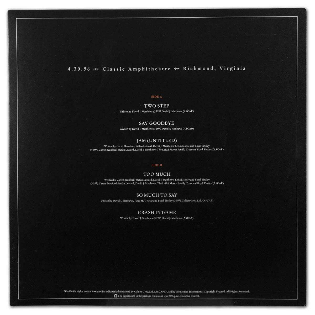Live Trax Vol. 04 – DMB Classic Amphitheatre 1996 4-LP Vinyl
