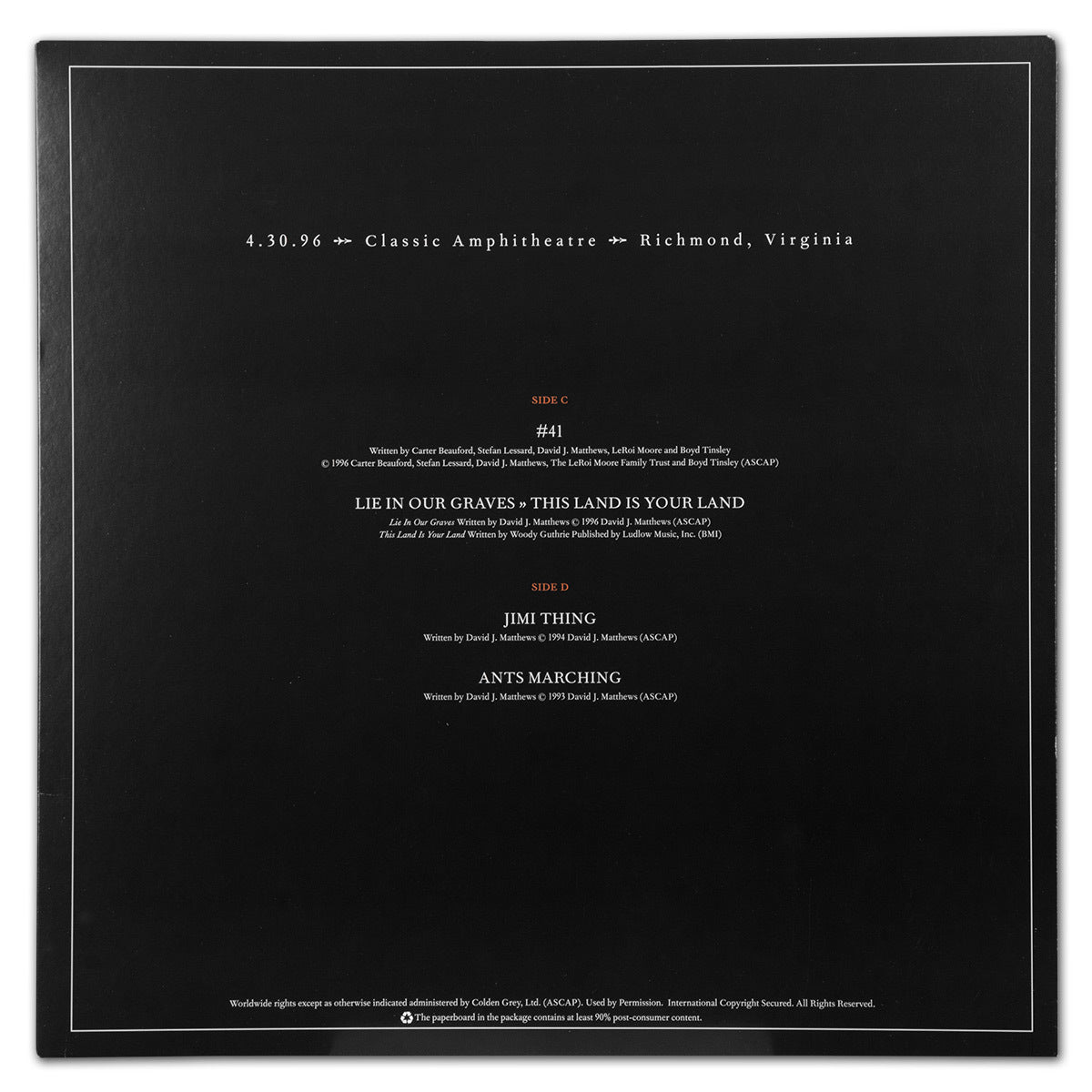 DMB Live Trax Vol. 04: 04/30/1996 - Classic Amphitheatre - 4 LP Set