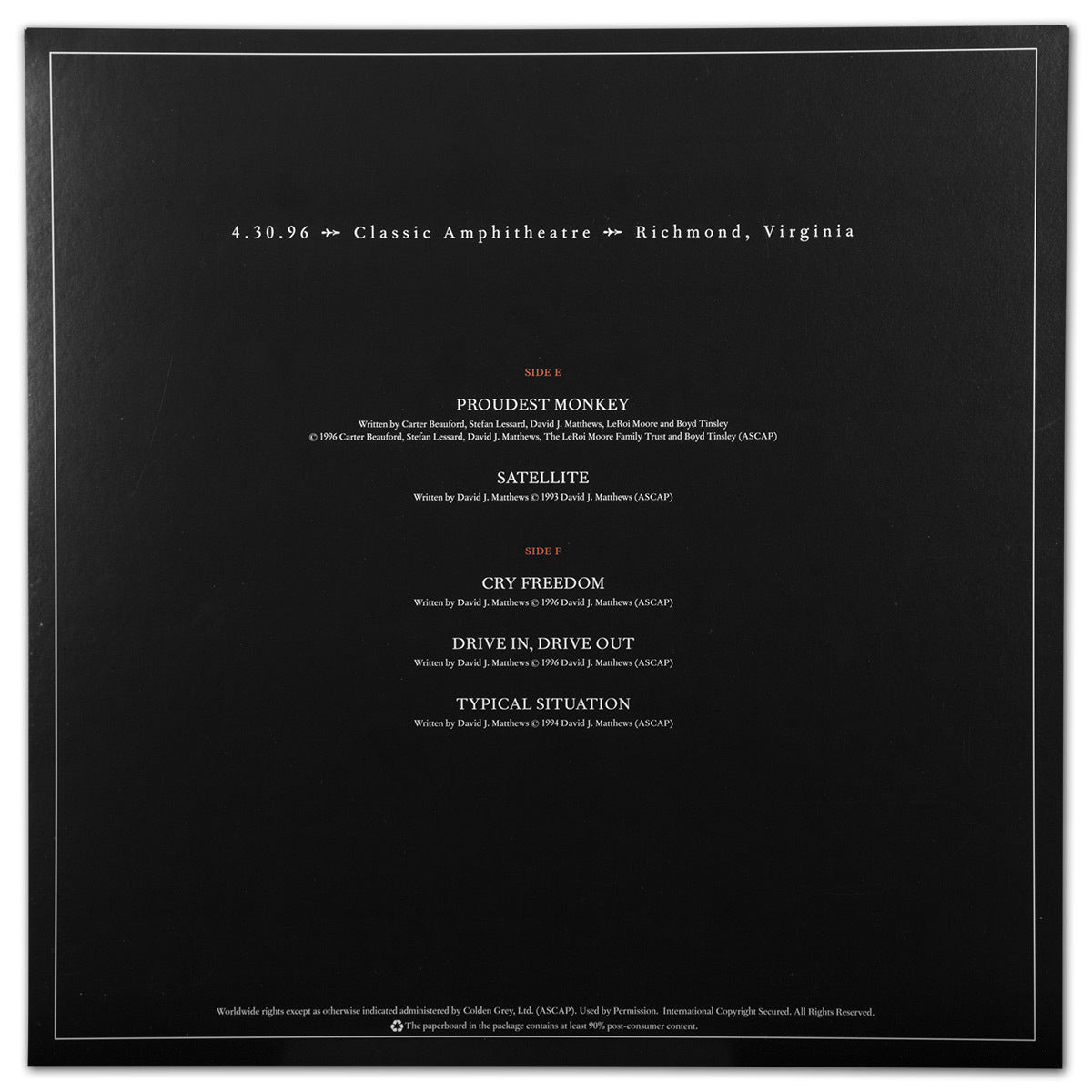 Live Trax Vol. 04 – DMB Classic Amphitheatre 1996 4-LP Vinyl