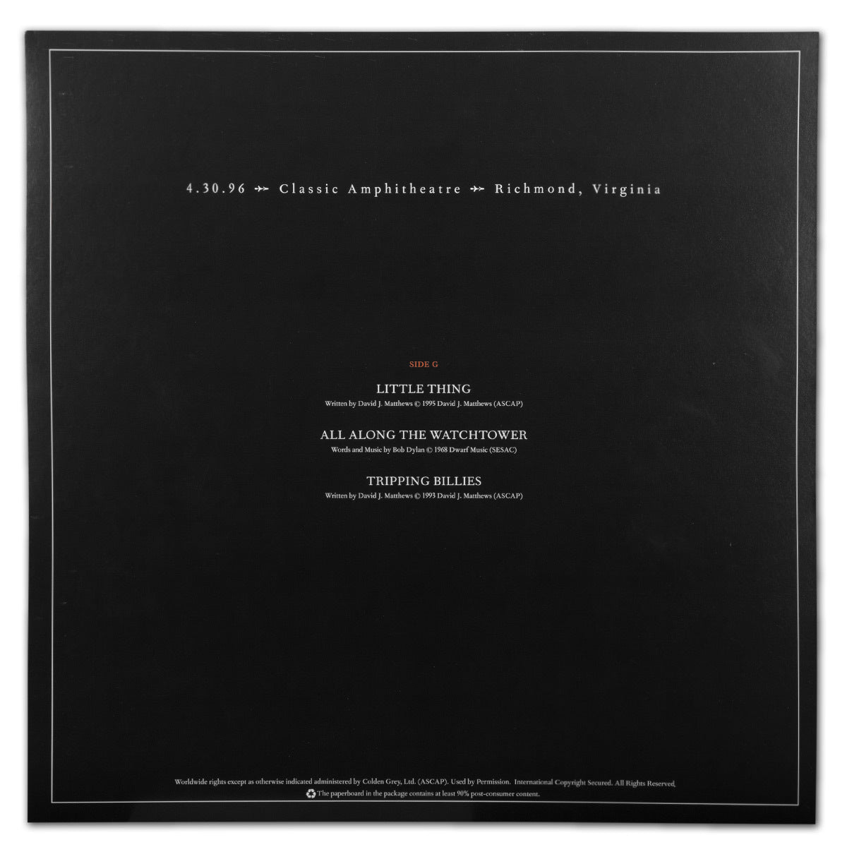 Live Trax Vol. 04 – DMB Classic Amphitheatre 1996 4-LP Vinyl